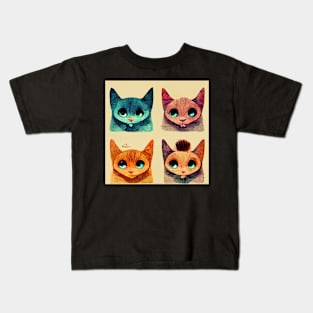 Cute Cat pattern 41 regular grid Kids T-Shirt